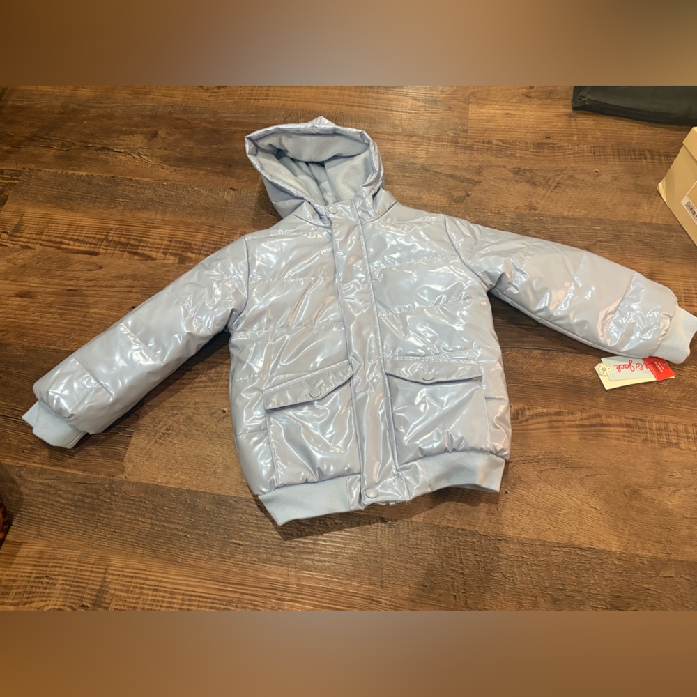 Cat & Jack Glossy Light Gray Hooded Puffer Jacket